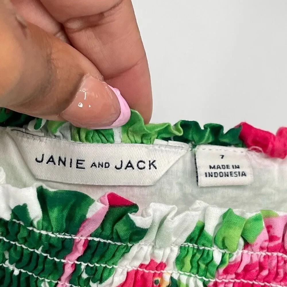 Janie and Jack Girls Tropical Flamingo Smocked Sleeveless Top Size 7 100% Cotton